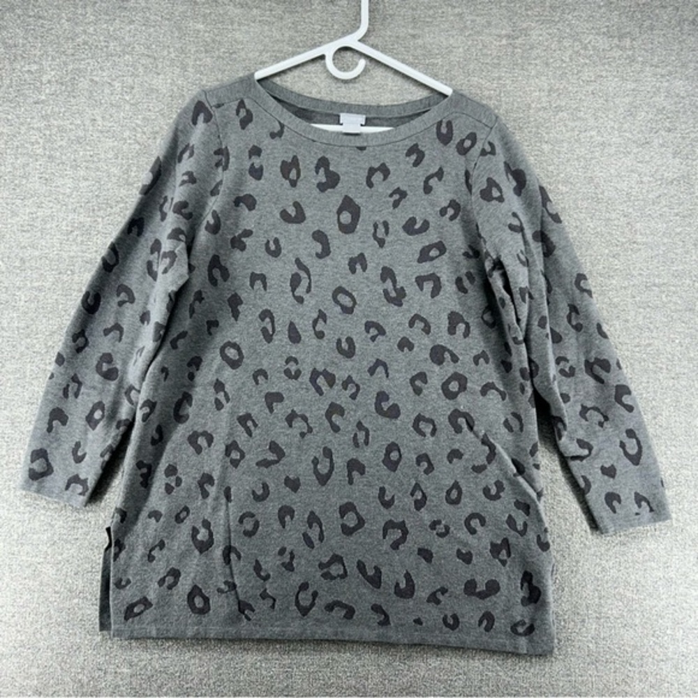 Chicos Sweater Women Size 2/Large All Over Animal Print Gray